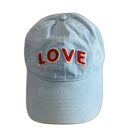 Love Cap Hat Women's Adjustable Light Blue and Red Raised Letters Distressed - Picture 1 of 9